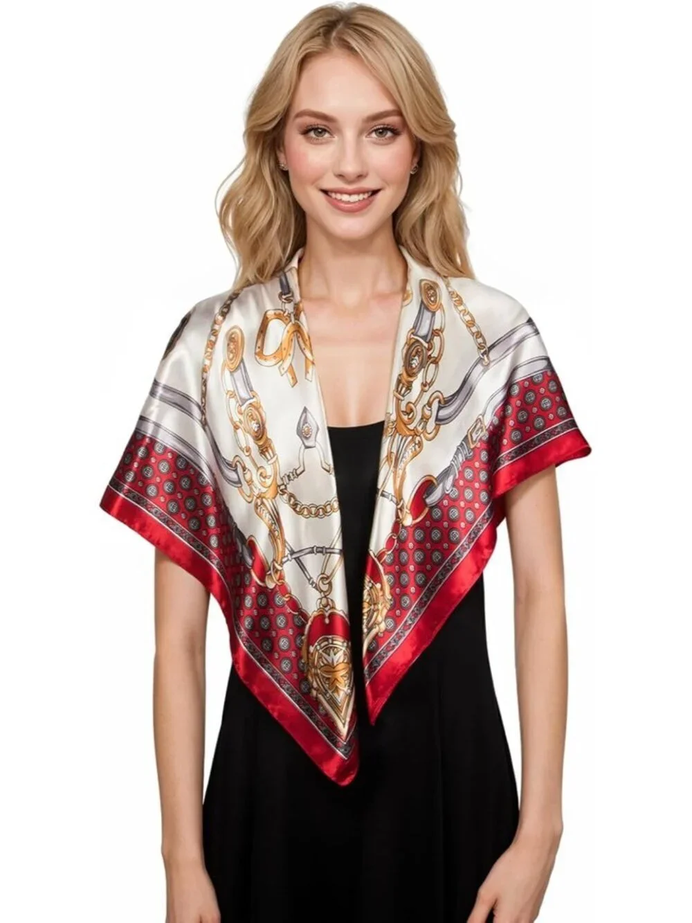 Womens Red Ivoy Printed Square Scarf Bandanas Hair Scarf 35 Inches
